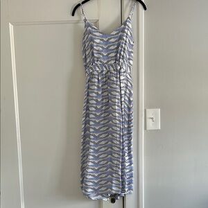 FRNCH Blue and White Patterned Midi Dress